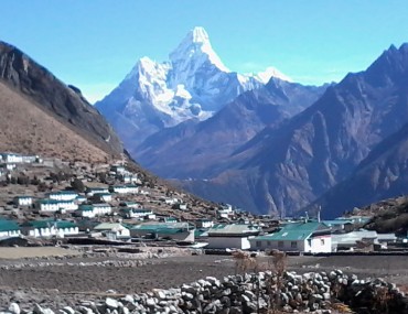 khumjung village and Mt  Amadablam from Kunde village
